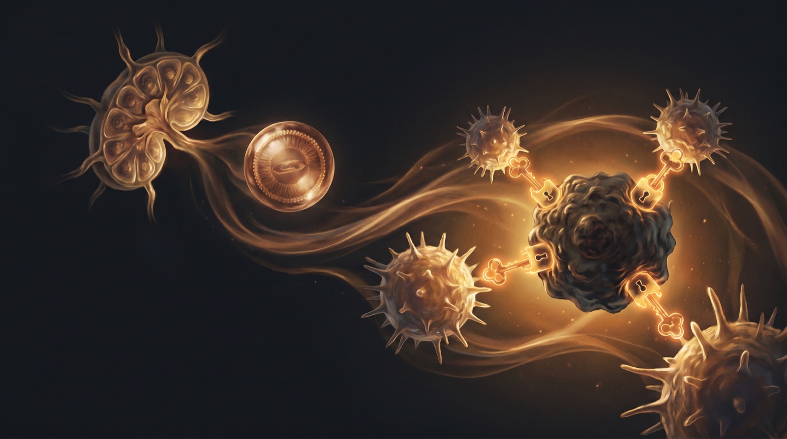 Programmable immune defense: mRNA in a lipid nanoparticle and T-cells hunting a cancer cell